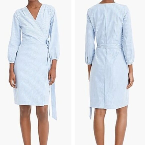 J. Crew Wrap Dress in Striped Cotton Poplin - Picture 2 of 3